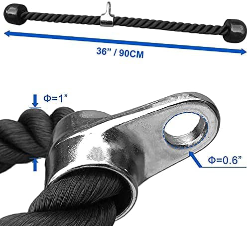 Great for Home Gym Cable Weight Machine Pulldown System ACBEE Solid Steel Row Rubber Handles Heavy Duty 35 Inch Tricep Rope Pull Down Attachment with Durable Hooks 