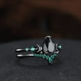 thumbnail image 3 of Unique Black Onyx Engagement Ring- 14K Black Gold Vermeil- Black Onyx & Emerald Ring Moon Design Ring, 3 of 7