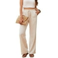 thumbnail image 4 of IDALL Linen Pants Women Petite Pants Women Casual Linen Cotton Drawstring Straight Leg Pants Lounge Pants Women Summer Pants Beige L, 4 of 7