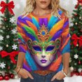 thumbnail image 4 of Mceream Mardi Gras Shirts for Women Bling Glitter Carnival Outfits 3/4 Sleeve Tunic Tops Funny Mask Graphic Tees Crewneck Vintage Mask Print Blouses Plus Size Multicolor XXL, 4 of 6