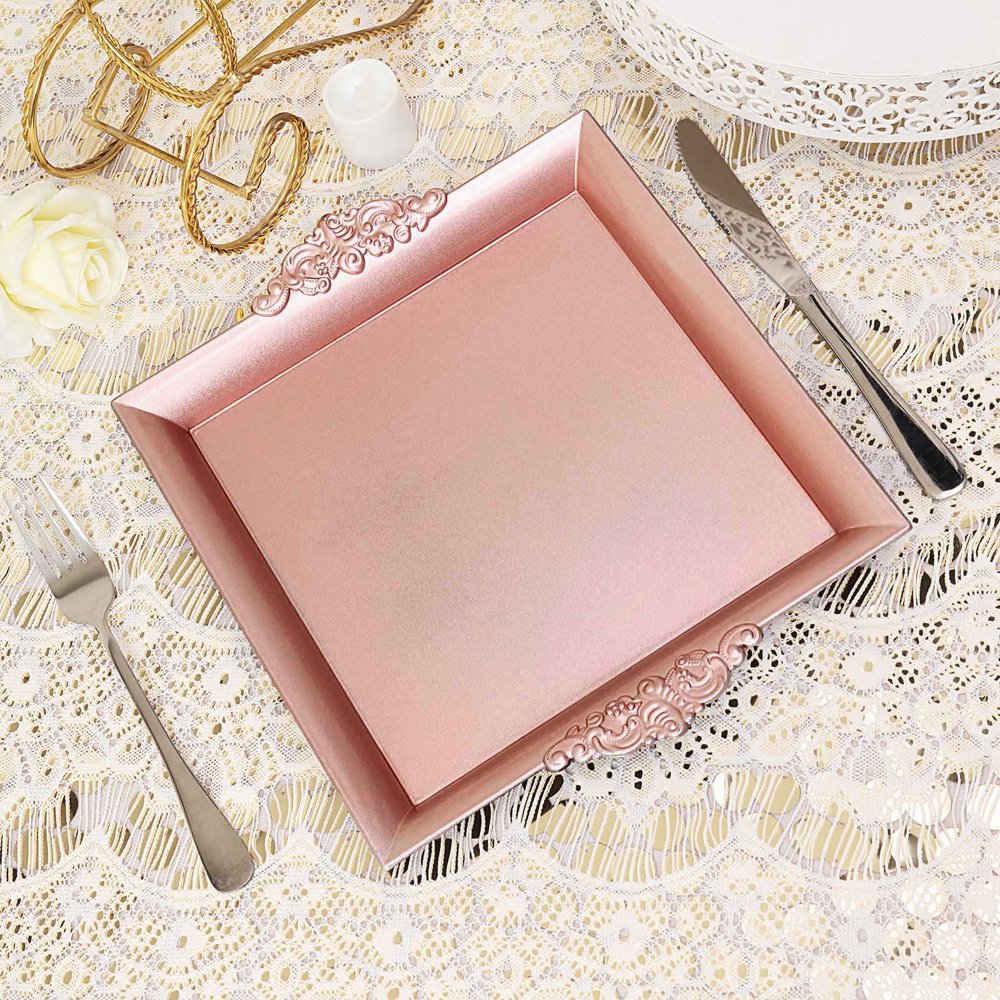 Efavormart 2 PCS 10" Rose Gold Square Decorative Plastic Serving