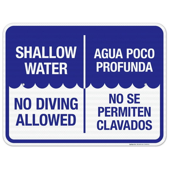 Shallow Water No Diving Allowed Bilingual Sign, Pool Sign,