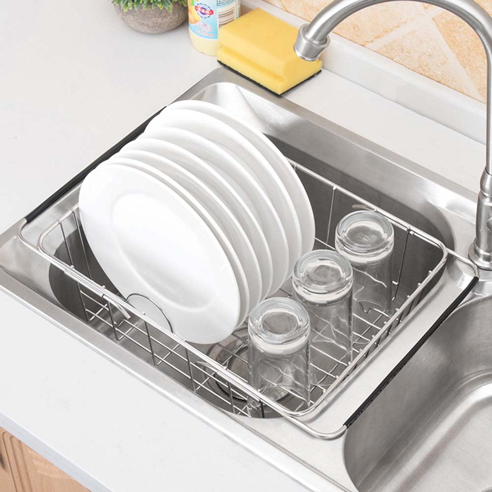 HOMOBABE 1Pack Stainless Steel Sink Strainer Basket Rustproof Dish Drain Rack with Quick Drying Feature for Kitchen