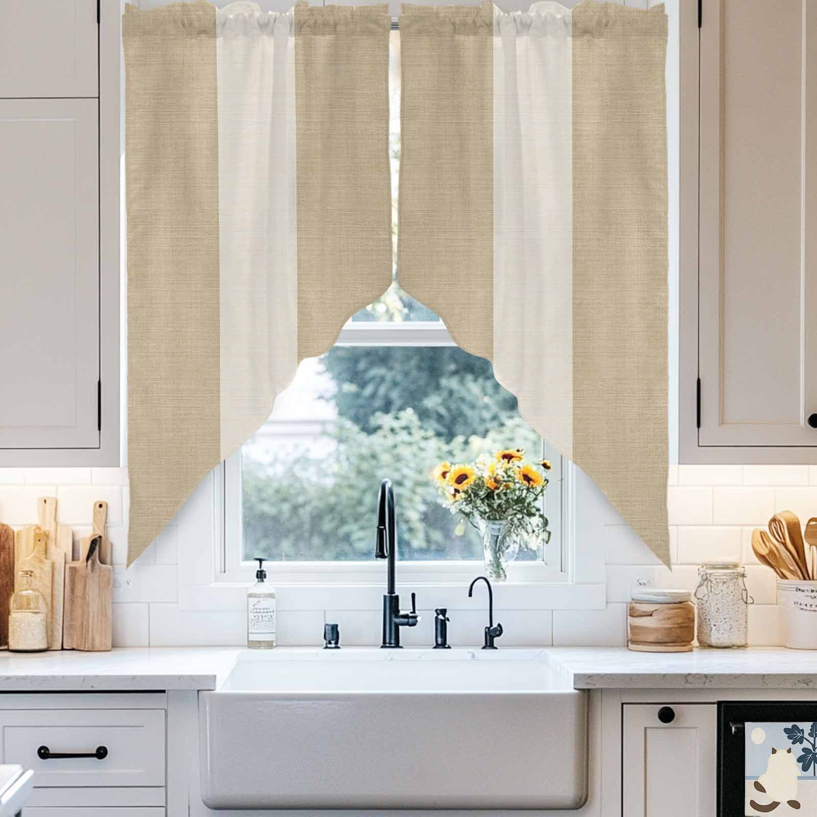 Country Retro Swag Valances for Windows 2 Pack Vintage Linen Texture Swag Kitchen Curtains 45 Inches Long Rod Pocket Short Window Treatment for Kitchen Bathroom 36"x45"