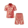 thumbnail image 3 of TiaoBug Men's 2 Piece Summer Outfits Shiny Glossy Semi-Sheer Button Down Shirts and Casual Shorts Set Hot Pink XXL, 3 of 7