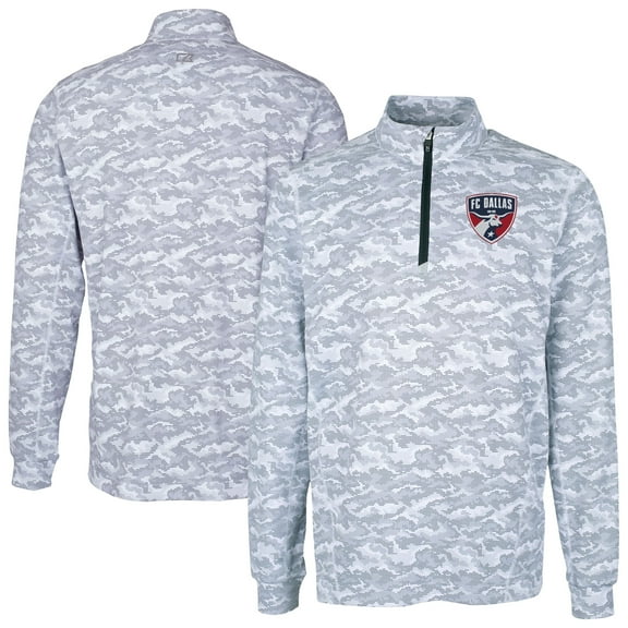 Men's-Cutter & Buck Charcoal FC Dallas Traverse Stretch Eco Camo Print Quarter-Zip Pullover Top