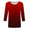 thumbnail image 4 of Royisotas Gradient Color Women's Plus Size Tops 3/4 Sleeve Wine Summer Casual TShirts Loose Oversized Crew Neck Shirts Plus Size, 4 of 5