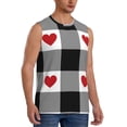 thumbnail image 2 of Gaeub Heart Black Buffalo Plaid Gingham Men's Sleeveless Muscle Shirts Workout Tank Tops, Odor Protection and Comfortable - Small, 2 of 8