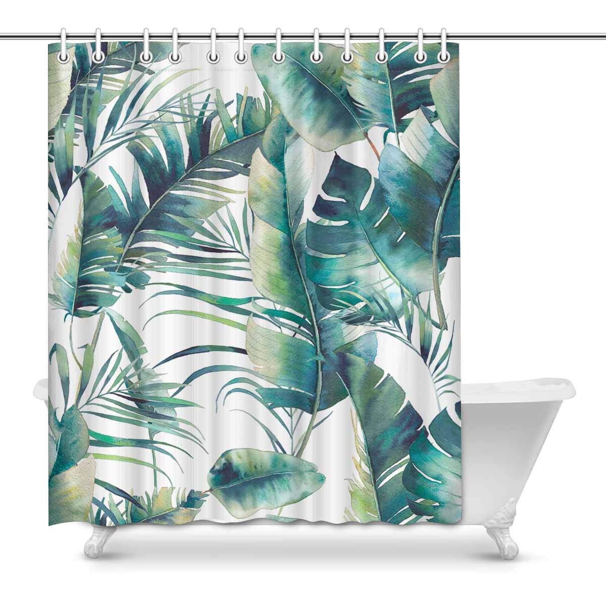 Gckg Summer Palm Tree Shower Curtain Banana Leaves Polyester Fabric Bathroom Sets 60x72 Inches