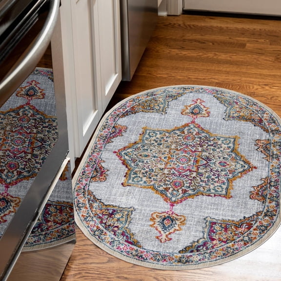 Unique Loom Budapest Collection Area Rug - Corvinus (3' 7" x 5' 3" Oval Ivory/Blue)