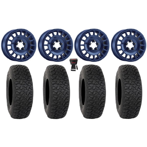 Method 407 15" Wheels Bahia Blue 33" DX440 Tires Polaris RZR Turbo R & Pro R Ranger 1500 Xpedition