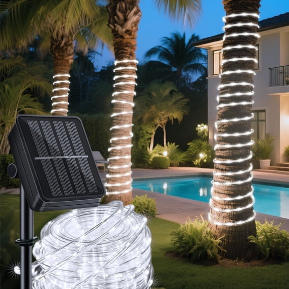 Luces solares tipo cuerda LairtPow, 39 pies, 100 LED, impermeables (luz blanca fría)
