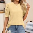 thumbnail image 4 of YOTMKGDO Puff Sleeve Tops for Women, Eyelet Tops for Women, Women'S Summer Blouses Fashion O Neck Elegant Office Shirt Casual Short Sleeve, Short Sleeve Shirts for Women, Yellow, XXL, 4 of 8