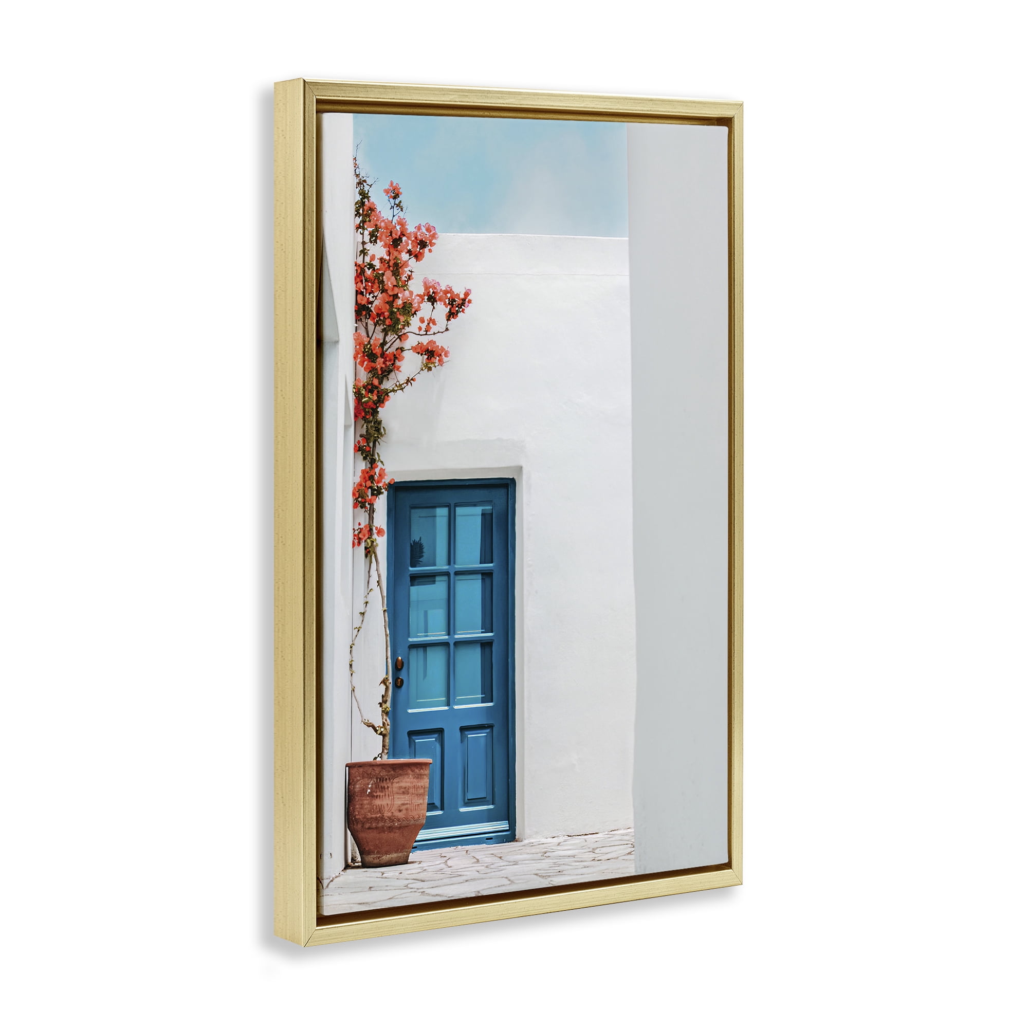 Stupell Industries Blue Villa Door Town & City Photography Gold Floater Framed Art Print Wall Art, 21 x 31