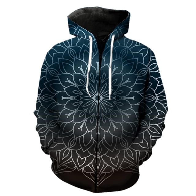 Sudadera con capucha y cremallera de mandala para hombre, de manga larga, con estampado 3D para adolescentes, ropa de calle moderna, con capucha, estilo hip hop, divertida.
