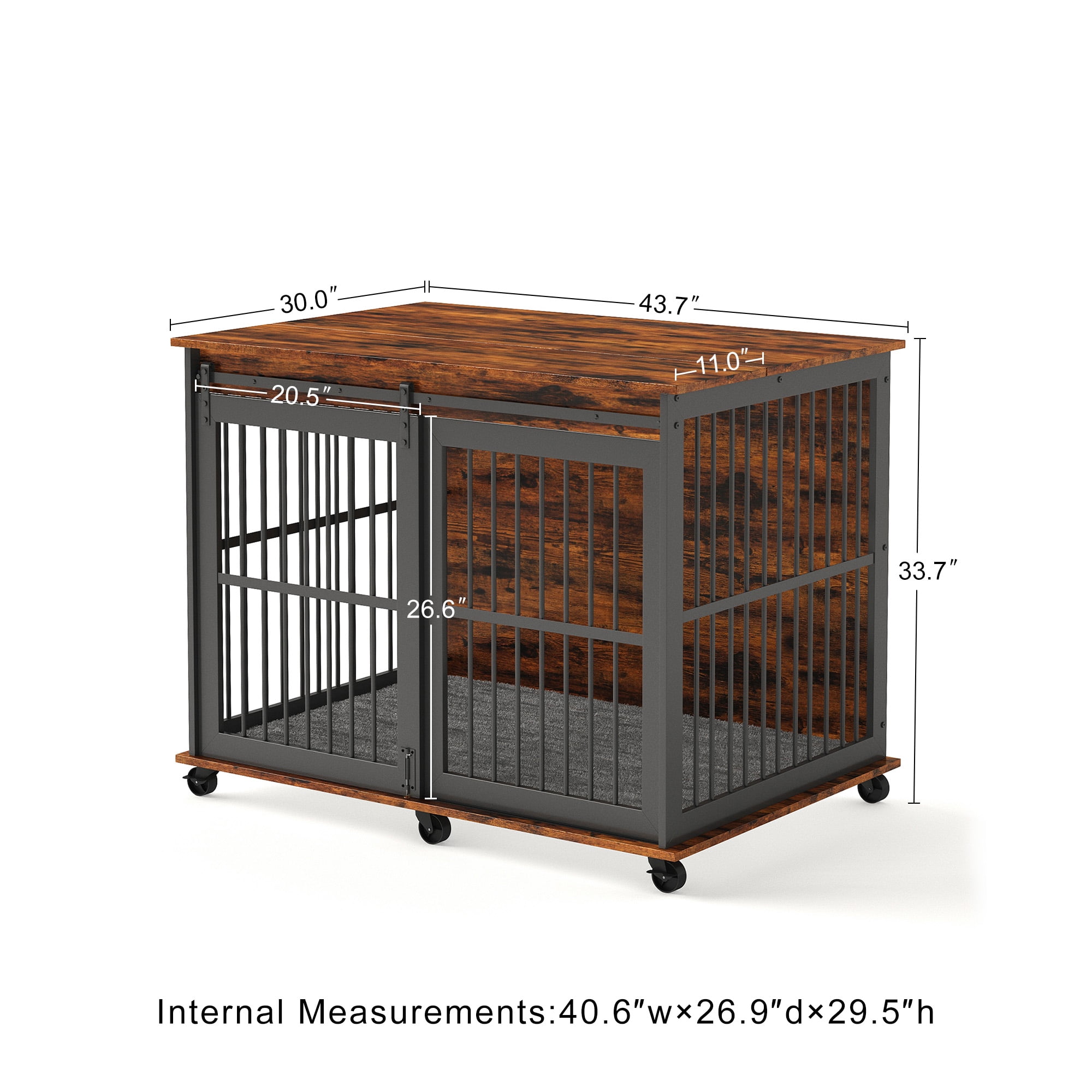 Pefilos 43" Heavy Duty Dog Crate for Medium Dogs, Furniture Style Dog House with Wheels, Indoor Dog Cage Sliding Iron Door with Mat, Brown Pefilos 43" Heavy Duty Dog Crate for Medium Dogs, Furniture Style Dog House with Wheels, Indoor Dog Cage Sliding Iron Door with Mat, Brown