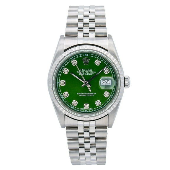 Pre-Owned Rolex Datejust 16220 36MM Green Diamond Dial With Stainless Steel Jubilee Bracelet