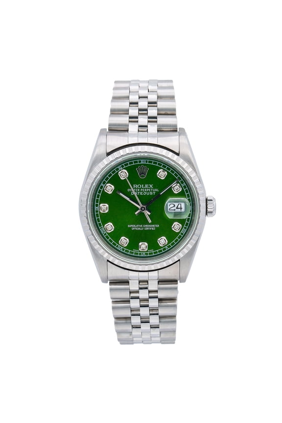Pre-Owned Rolex Datejust 16220 36MM Green Diamond Dial With Stainless Steel Jubilee Bracelet