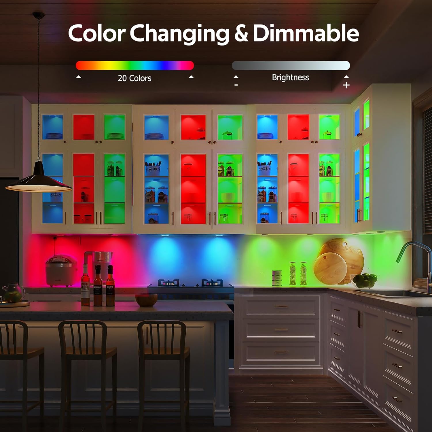 Wired LED Puck Lights - 8 Pack Multicolor RGBW Under Cabinet Lighting with Remote Control, Dimmable Display Case Lights for Cabinets, Counters, Shelves, and Showcases