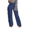 thumbnail image 1 of Pantalones de mujer de cintura alta, pantalones de color puro, pierna ancha con flecos laterales para oficina en casa, azul M, 1 of 5
