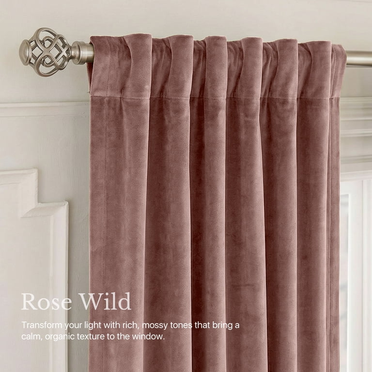 NICETOWN Room Darkening Velvet Curtains, Rose Wild, 52x95 photo 4