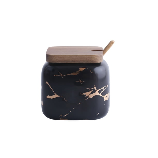 Cateissary Juego de tarros de especias de cerámica nórdica para condimentos, caja de almacenamiento de sal, botellas de condimentos mate, juego de Cocina y Comedor Negro/ sencillo Cateissary HA071194-04
