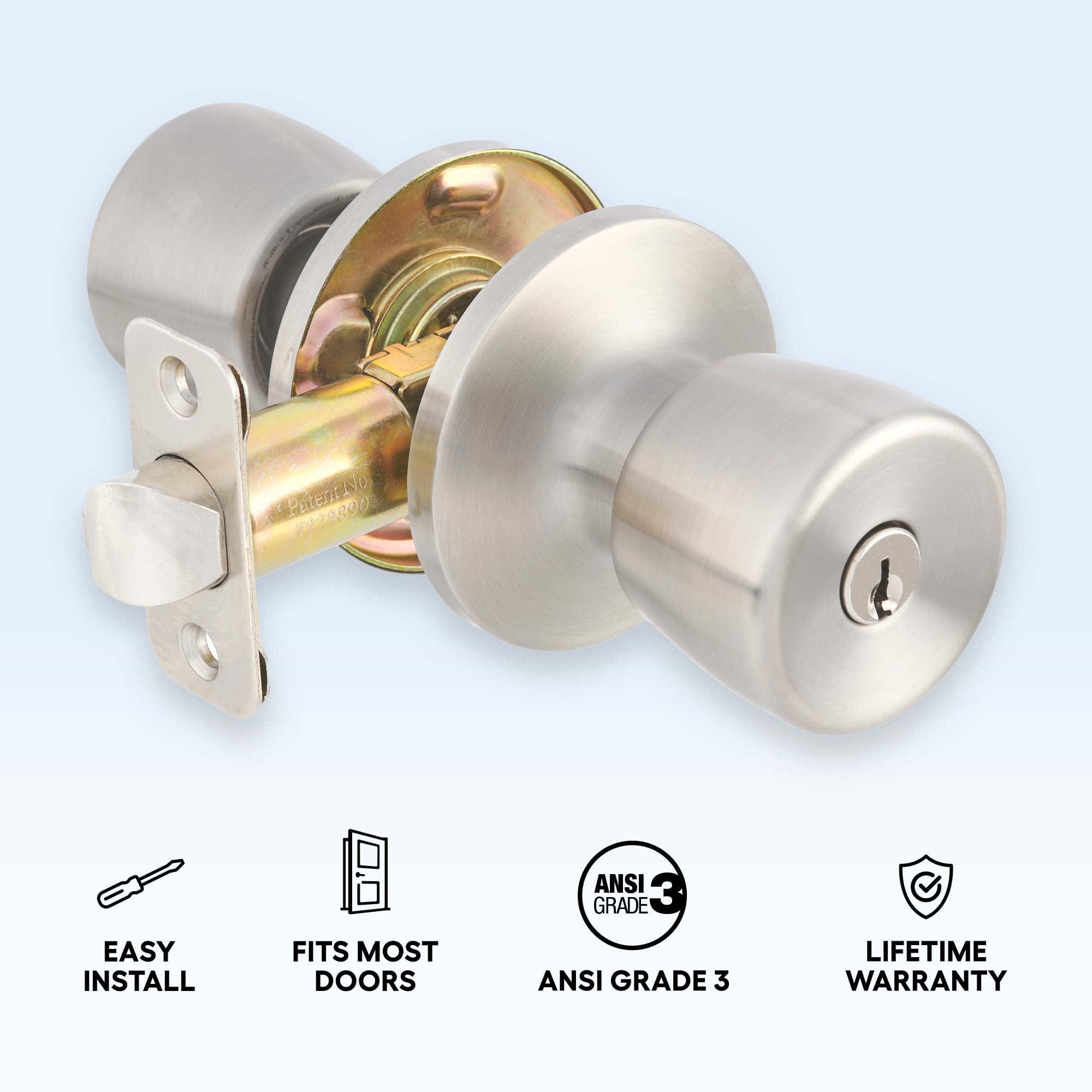 Hyper Tough, Keyed Entry Tulip Style Doorknob Twin pack, Stainless Steel Finish
