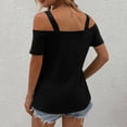 thumbnail image 2 of MIXUE Womens Summer Tops Solid Color Spaghetti Strap Off Shoulder Short Sleeve Tee Shirts Streetwear,Black,XXL, 2 of 5