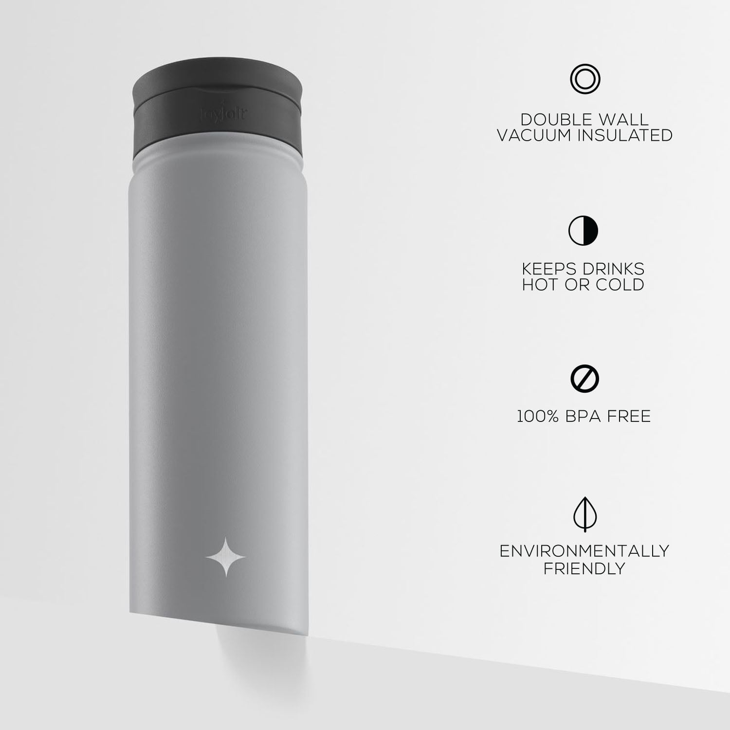 JoyJolt Triple Insulated Water Bottle with Flip Lid & Sport Straw Lid - 22 oz - Grey