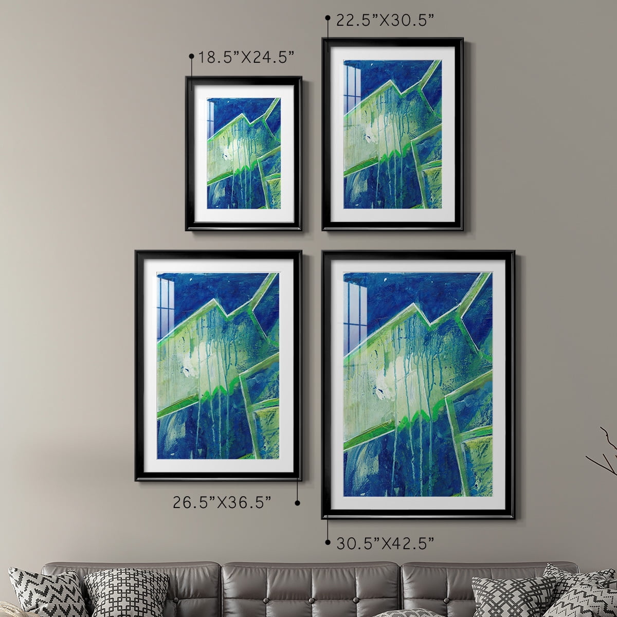 Wexford Home Geometric in Cool V Premium Framed Print, 22.5" x 30.5" - Ready to Hang, Black (Set of 2)