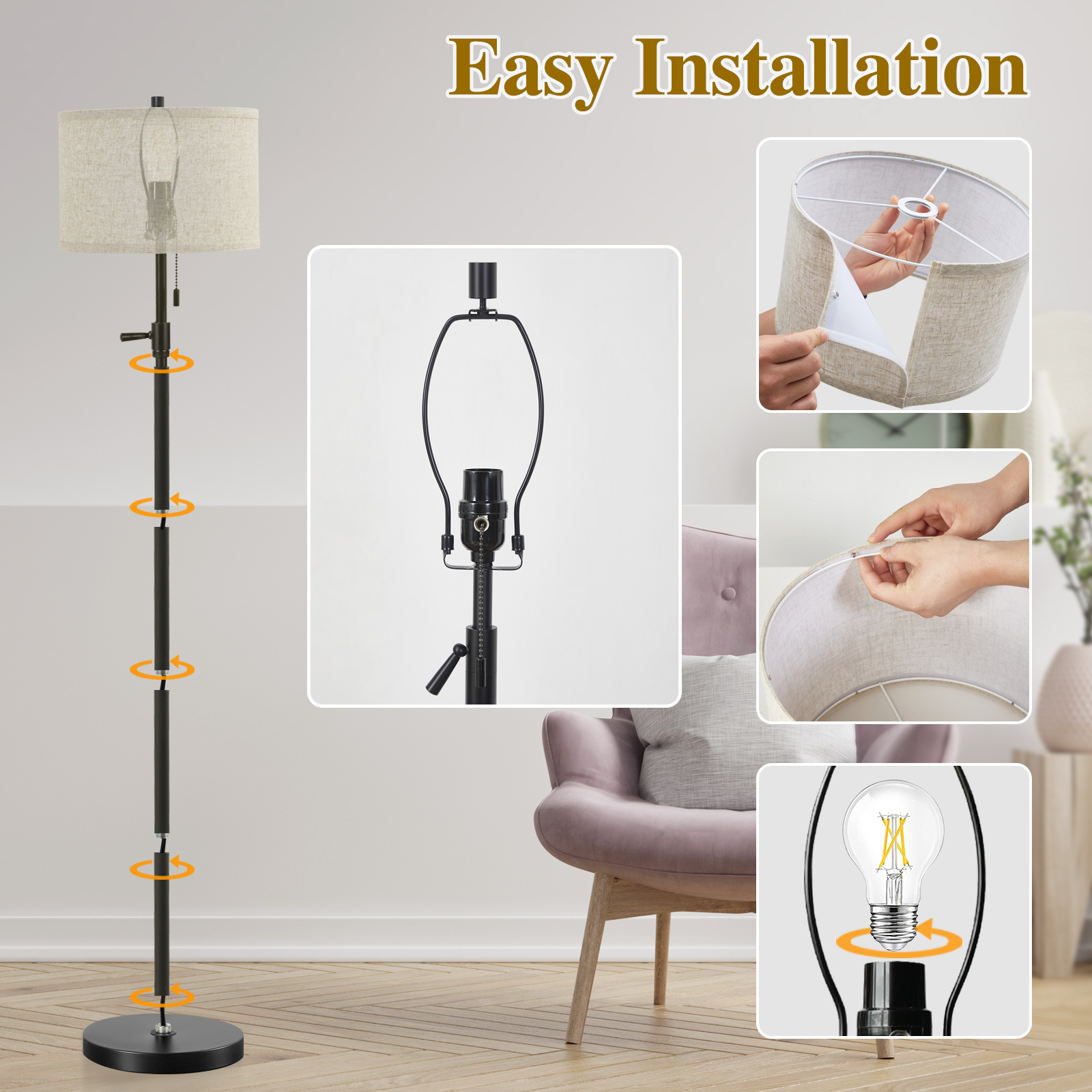 Natyswan 64" Floor Lamp, Adjustable Height, Black photo 3
