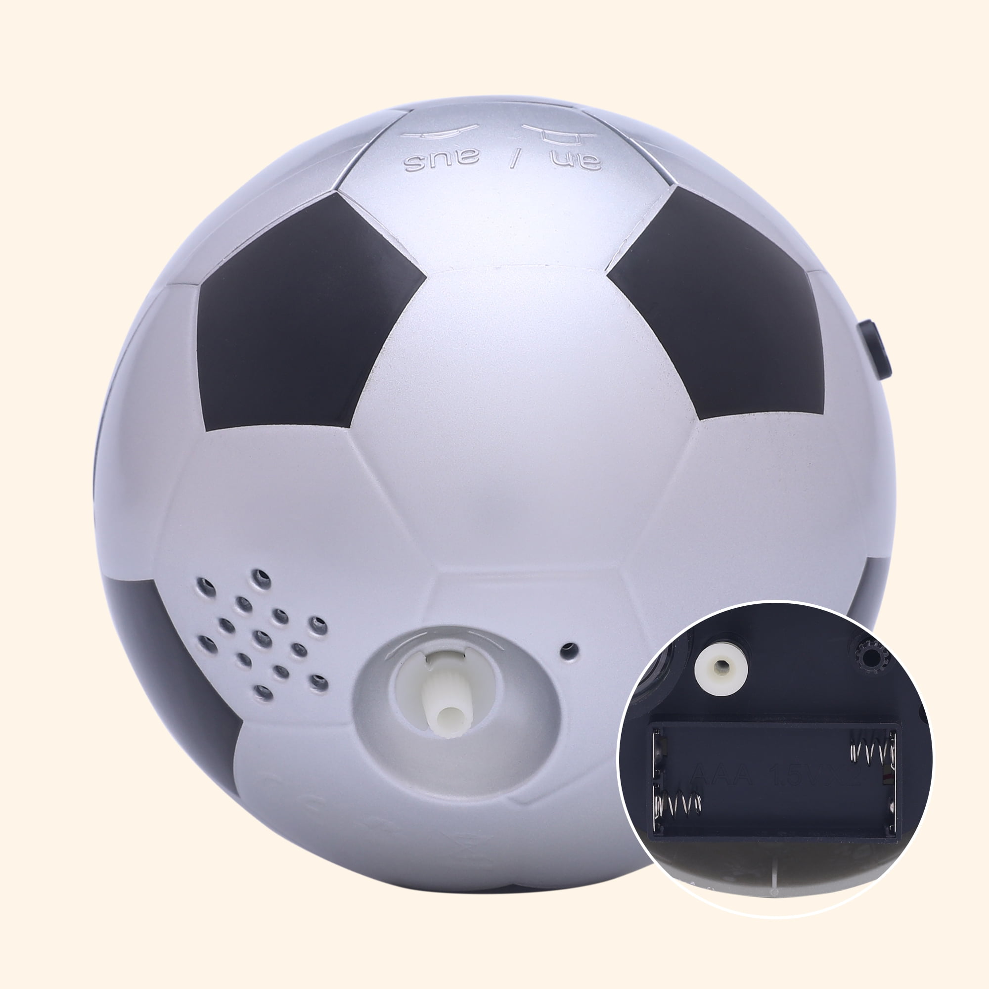 Unique Bargains Mechanical Soccer-Shaped Alarm Clock Silver 4.5"L x 3.9"W x 4.3"H