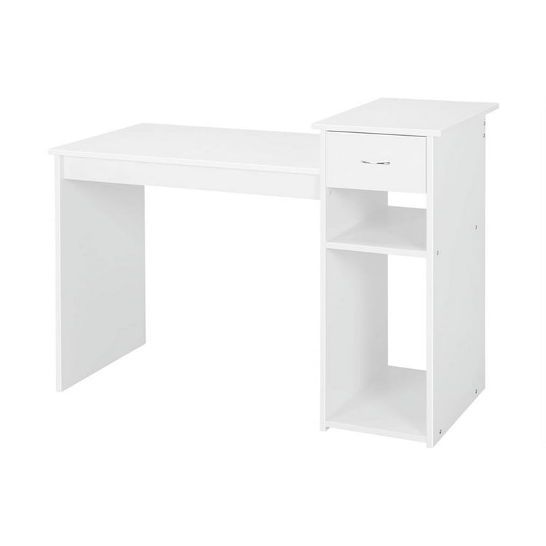 Yaheetech White Student Computer Desk with Drawer and Shelf Home Office Laptop Table Study Workstation Furniture Wood Heavy Duty