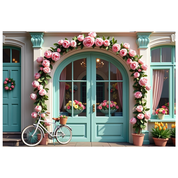 Floral Arch Banner with Pink Roses Party Decoration Backdrop for Garden Parties Wedding Receptions Outdoor Celebrations Photo Shoots