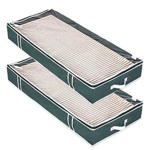 Magicfly Under Bed Storage Containers, Sturdy Cardboard in Each Side & Upgrade Zipper & Transparent Top Underbed Bags for Tidy Up Your Closets, Blankets, Linen Cloth, Pack of 2, Dark (Best Way To Store T Shirts In Closet)