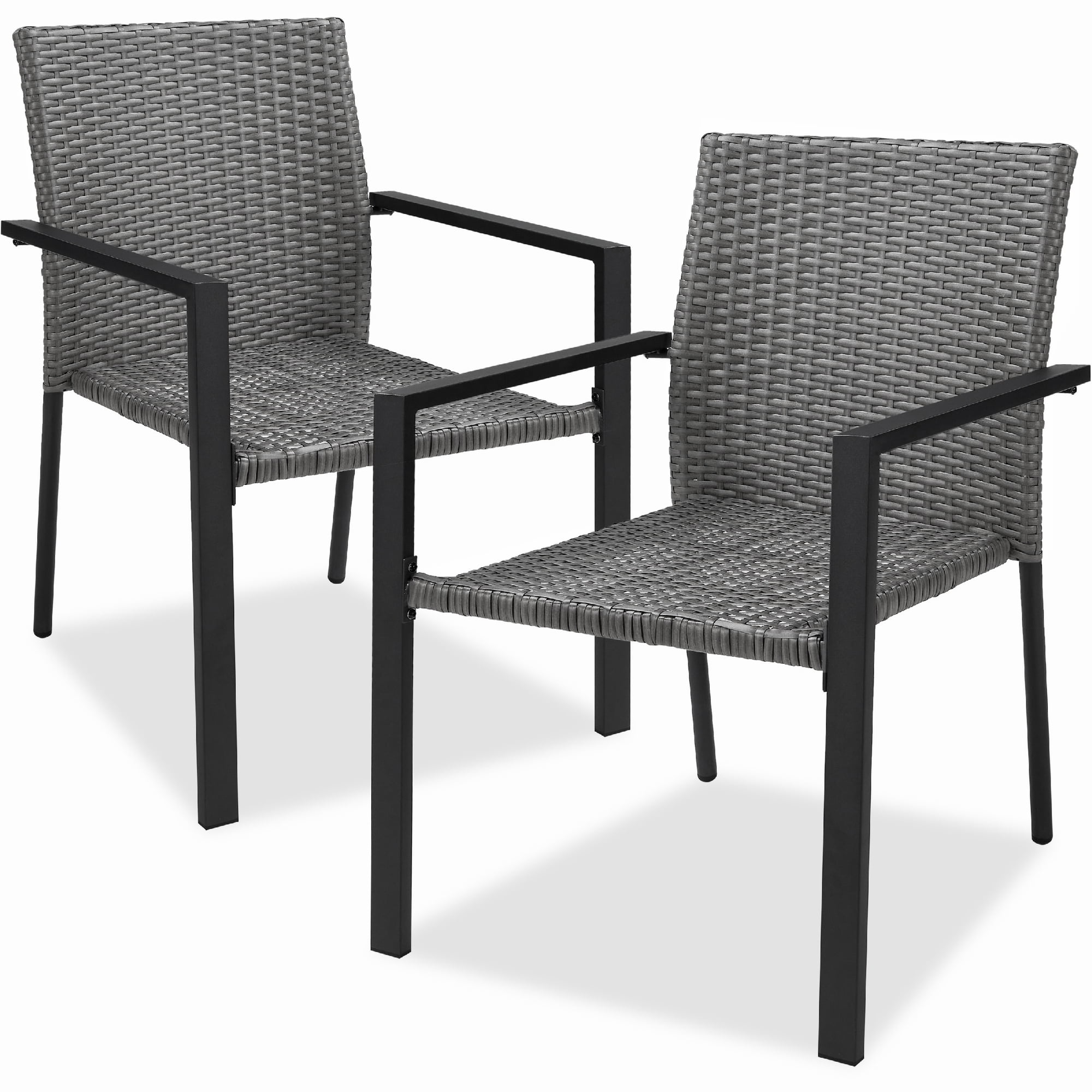 Best Choice Products Set of 2 Wicker Chairs, Stackable Outdoor Dining Furniture w/ Armrests - Gray