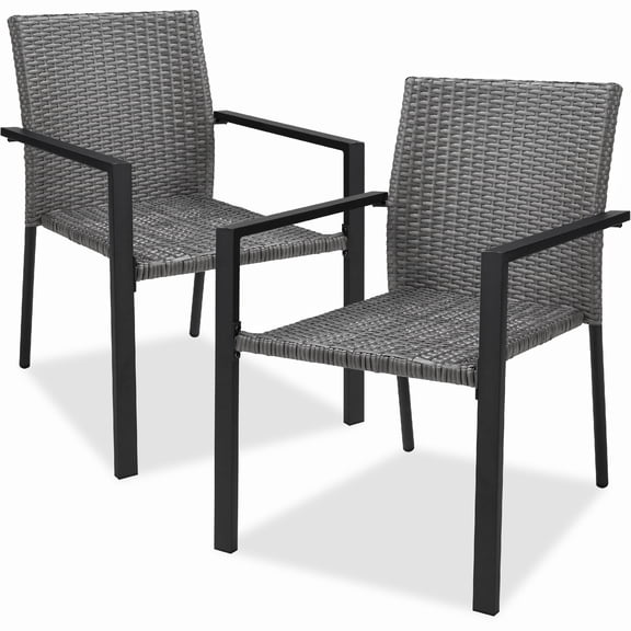 Best Choice Products Set of 2 Wicker Chairs, Stackable Outdoor Dining Furniture w/ Armrests - Gray