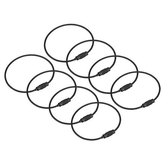 Uxcell Cable Key Rings 160mm Wire Keychain Twist Loops Black 8 Pack