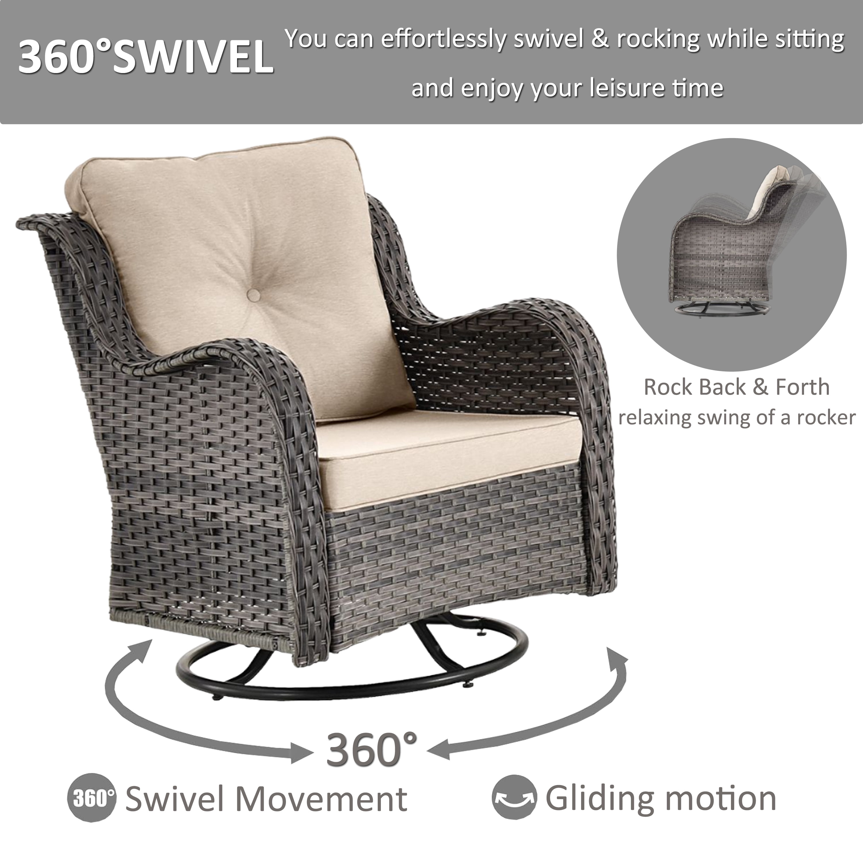 5 Pieces Outdoor Patio Furniture Set with Swivel Rocking Chair Ottoman