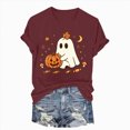 thumbnail image 7 of NOLDARES Halloween Teacher Shirts for Women Cute Ghost with Coffee Shirt Funny Spooky Tee Halloween Party Short Sleeve Tops(Wine,XXXL), 7 of 7