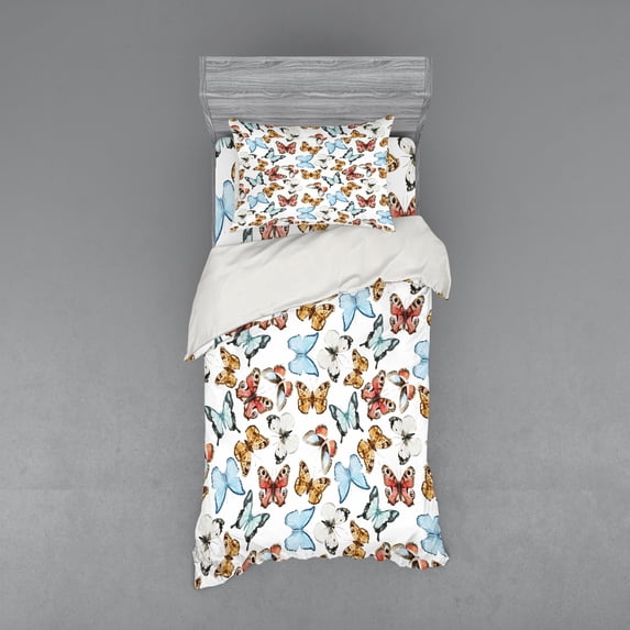 Ambesonne Colorful Bedding Set 3 Pcs, Bohemian Butterflies, Twin XL, Multicolor