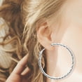 thumbnail image 7 of X & O Women's Silver Plated 50mm Polished and Diamond Cut Hoop Earrings, 7 of 7