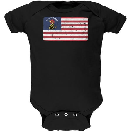 

American Gadsden Flag Distressed Black Soft Baby One Piece - 3-6 months