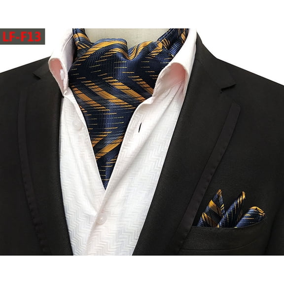 Men's Business Paisley Floral Ascot Cravat Tie Handkerchief Pocket Square Set