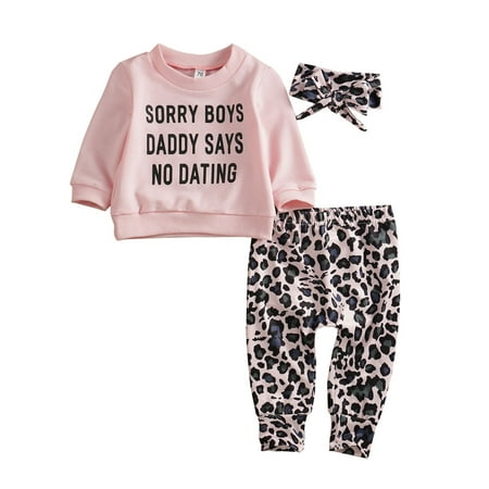 

Baby Autumn Clothes Sets Letter Printed Sweatshirt + Leopard Pants + Hairband