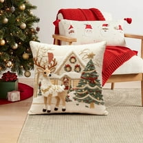 Fmbmuo 16x16 Inch Christmas Throw Pillow Covers Red Santa Claus Machine Washable Decorations, Removable Cover 1 Pcs Traditional Flax Pillow cases, for Indor Home/Holiday Decor