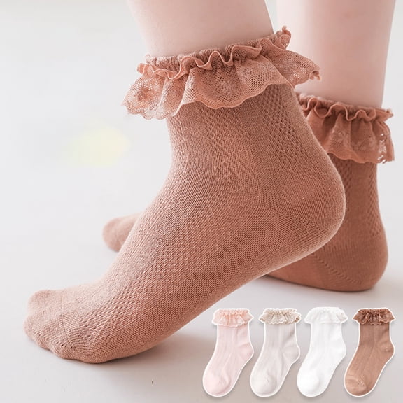 LYMAYTER 4 Pack Dance Socks for Toddler Baby Girls Ruffle Socks Eyelet Mesh Ankle Dress Socks 0-12Y