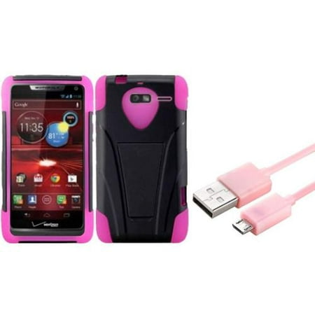  Droid RAZR M XT907 T-Stand Hybrid Silicone Case Pink (+ Micro USB Data