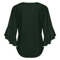 thumbnail image 6 of Dark Green Textured Fabric Women's V-Neck Blouse With 3/4 Ruffled Bell Sleeves Casual Top Ladies Blouses, 6 of 7