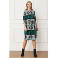 thumbnail image 4 of Aztec Print 3/4 Sleeve Blouson Midi Dress | 2 Colors | S-3X, 4 of 13